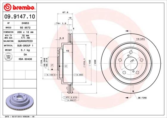 Brembo 09.9147.10 - Bremžu diski ps1.lv