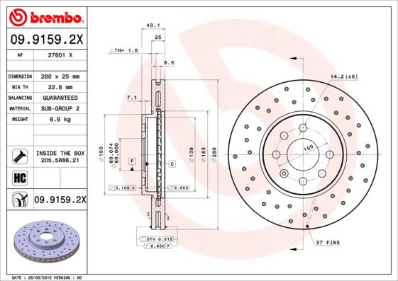 Brembo 09.9159.2X - Bremžu diski ps1.lv