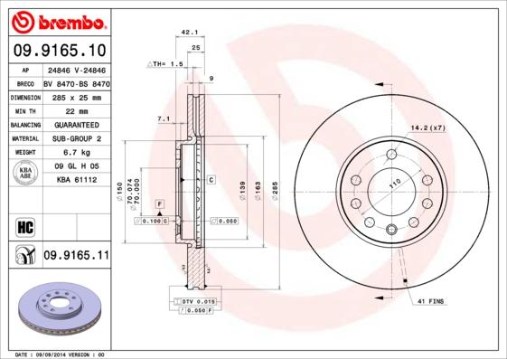 Brembo 09.9165.11 - Bremžu diski ps1.lv