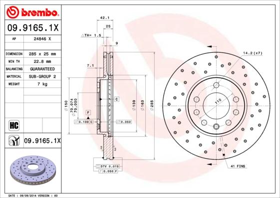 Brembo 09.9165.1X - Bremžu diski ps1.lv