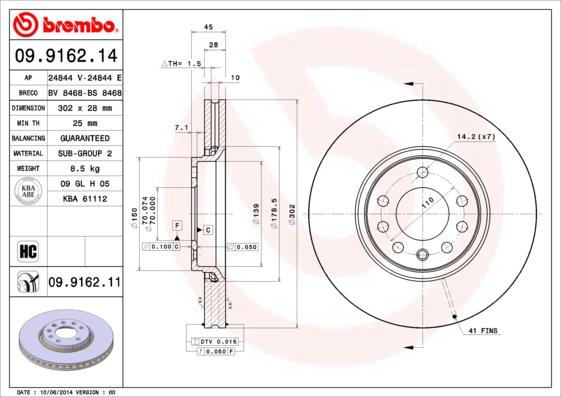 Brembo 09.9162.11 - Bremžu diski ps1.lv