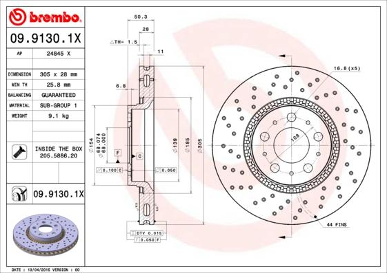 Brembo 09.9130.1X - Bremžu diski ps1.lv