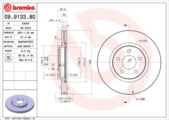 Brembo 09.9133.81 - Bremžu diski ps1.lv