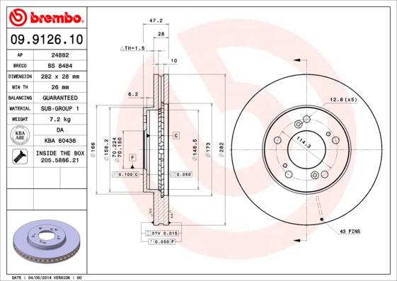 Brembo 09.9126.10 - Bremžu diski ps1.lv