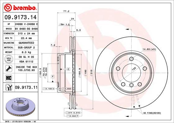 Brembo 09.9173.14 - Bremžu diski ps1.lv