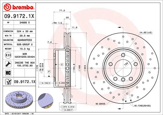 Brembo 09.9172.1X - Bremžu diski ps1.lv