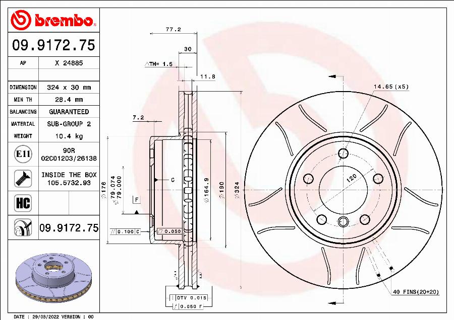 Brembo 09.9172.75 - Bremžu diski ps1.lv