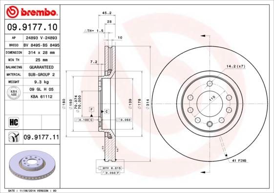 Brembo 09.9177.11 - Bremžu diski ps1.lv