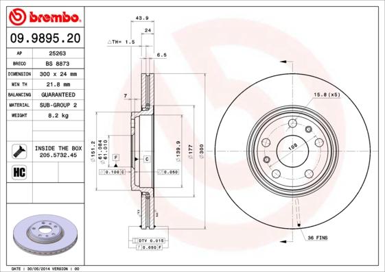 Brembo 09.9895.20 - Bremžu diski ps1.lv