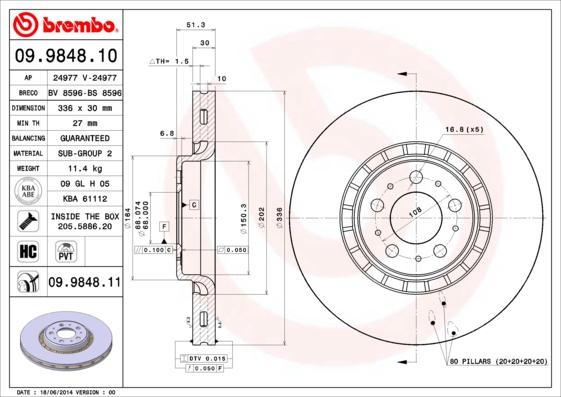 Brembo 09.9848.11 - Bremžu diski ps1.lv