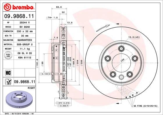 Brembo 09.9868.11 - Bremžu diski ps1.lv