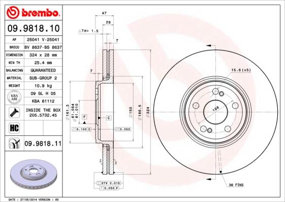 Brembo 09.9818.11 - Bremžu diski ps1.lv