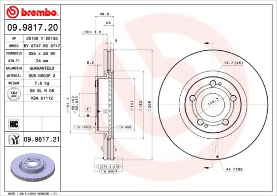 Brembo 09.9817.21 - Bremžu diski ps1.lv