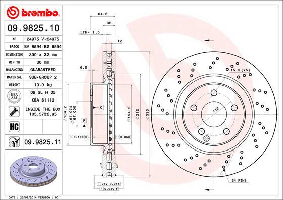 Brembo 09.9825.11 - Bremžu diski ps1.lv