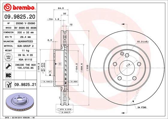 Brembo 09.9825.21 - Bremžu diski ps1.lv