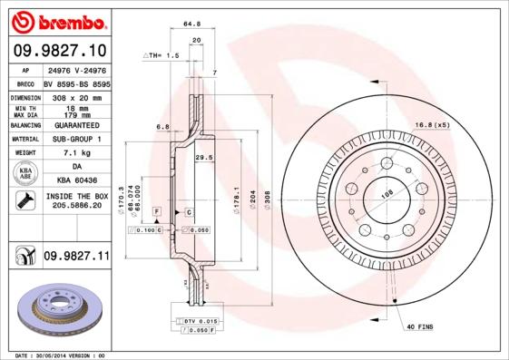 Brembo 09.9827.10 - Bremžu diski ps1.lv