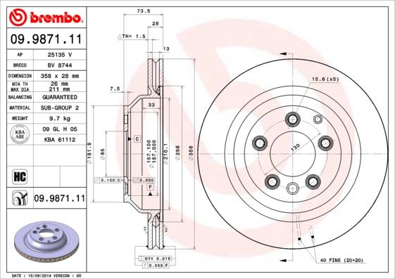 Brembo 09.9871.11 - Bremžu diski ps1.lv