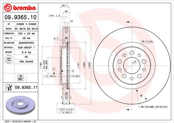 Brembo 09.9365.10 - Bremžu diski ps1.lv