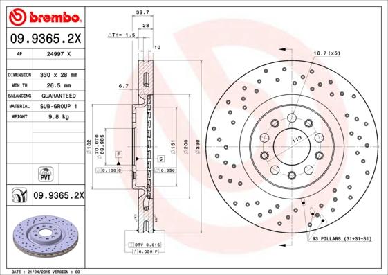 Brembo 09.9365.2X - Bremžu diski ps1.lv