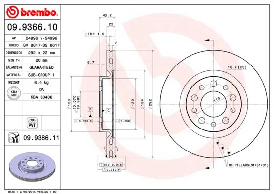 Brembo 09.9366.11 - Bremžu diski ps1.lv