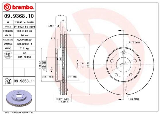 Brembo 09.9368.10 - Bremžu diski ps1.lv