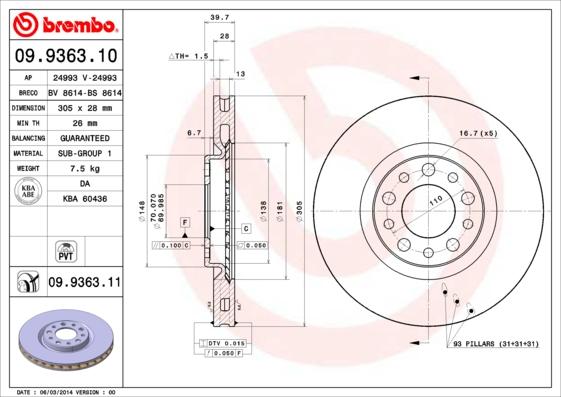 Brembo 09.9363.10 - Bremžu diski ps1.lv