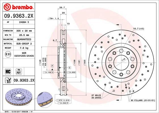 Brembo 09.9363.2X - Bremžu diski ps1.lv