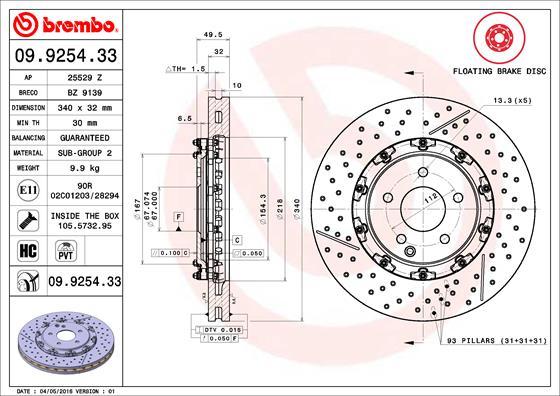 Brembo 09.9254.33 - Bremžu diski ps1.lv