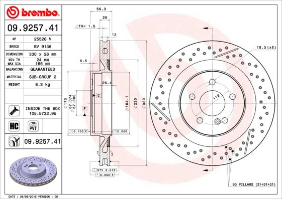 Brembo 09.9257.41 - Bremžu diski ps1.lv