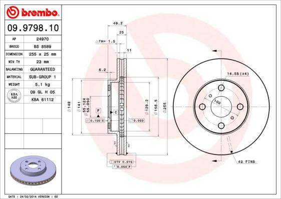 Brembo 09.9798.10 - Bremžu diski ps1.lv