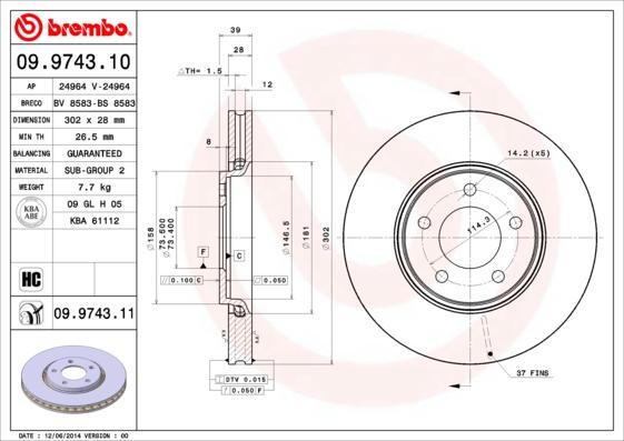 Brembo 09.9743.11 - Bremžu diski ps1.lv