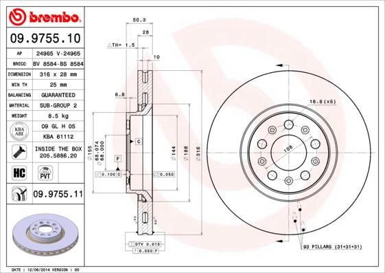 Brembo 09.9755.11 - Bremžu diski ps1.lv