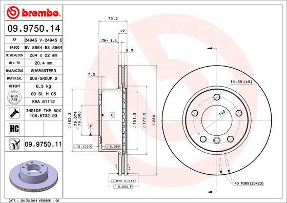 Brembo 09.9750.14 - Bremžu diski ps1.lv