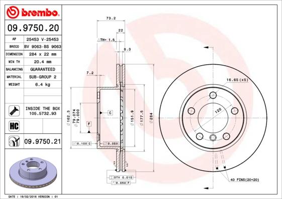 Brembo 09.9750.21 - Bremžu diski ps1.lv