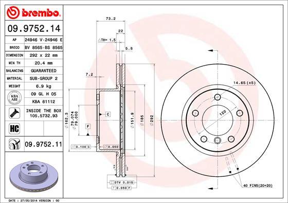 Brembo 09.9752.11 - Bremžu diski ps1.lv