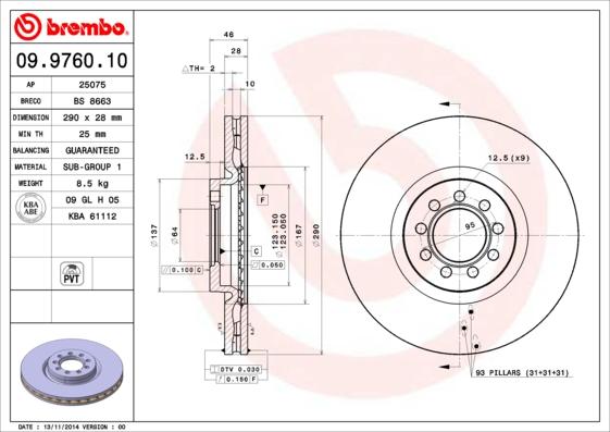 Brembo 09.9760.10 - Bremžu diski ps1.lv