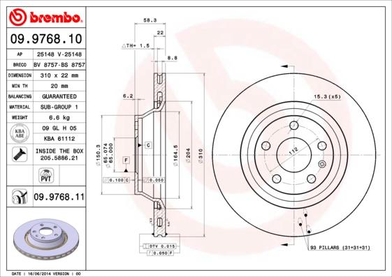 Brembo 09.9768.10 - Bremžu diski ps1.lv