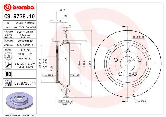 Brembo 09.9738.10 - Bremžu diski ps1.lv