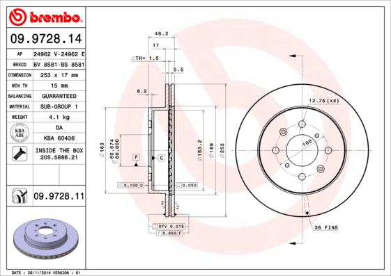 Brembo 09.9728.14 - Bremžu diski ps1.lv