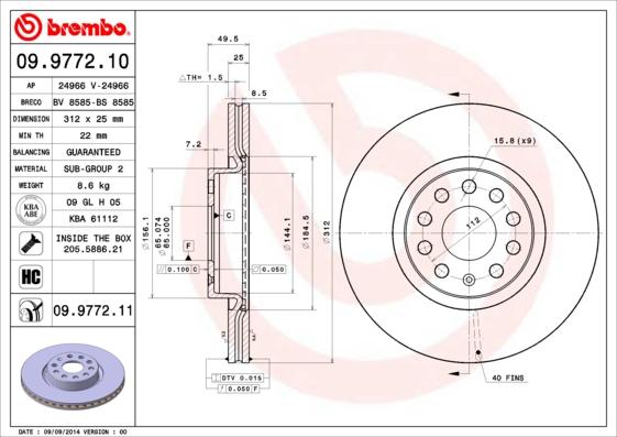 Brembo 09.9772.11 - Bremžu diski ps1.lv