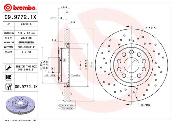 Brembo 09.9772.1X - Bremžu diski ps1.lv