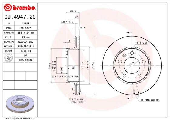 Brembo 09.4947.20 - Bremžu diski ps1.lv