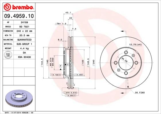 Brembo 09.4959.10 - Bremžu diski ps1.lv