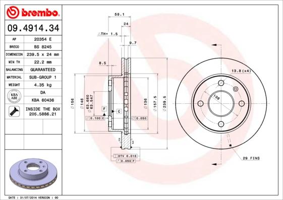 Brembo 09.4914.34 - Bremžu diski ps1.lv