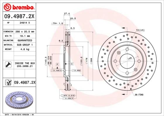 Brembo 09.4987.2X - Bremžu diski ps1.lv