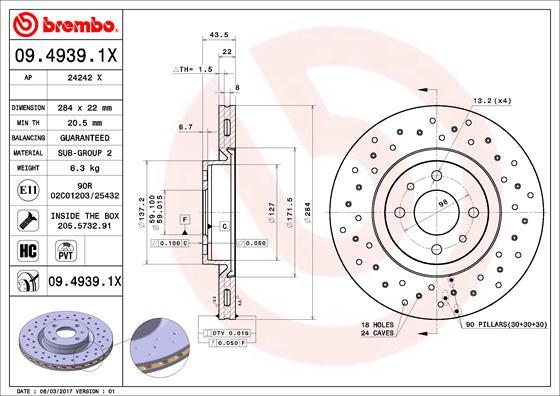 Brembo 09.4939.1X - Bremžu diski ps1.lv