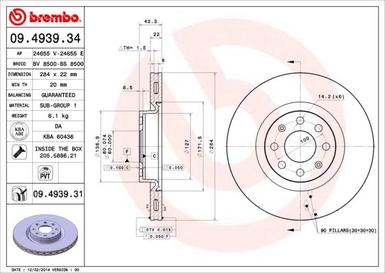 Brembo 09.4939.31 - Bremžu diski ps1.lv