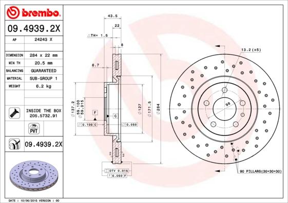 Brembo 09.4939.2X - Bremžu diski ps1.lv