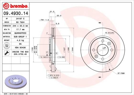 Brembo 09.4930.14 - Bremžu diski ps1.lv