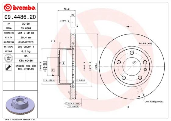 Brembo 09.4486.20 - Bremžu diski ps1.lv